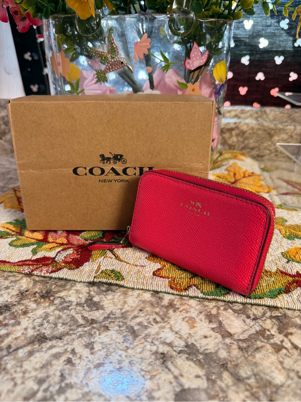 Coach Red Zip Around Card Case Wallet
